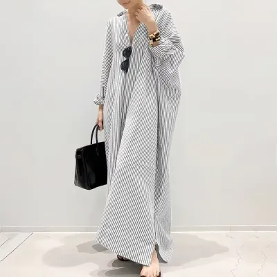 LINEN DRESS LOOSE STRIPED SUMMER SHIRT